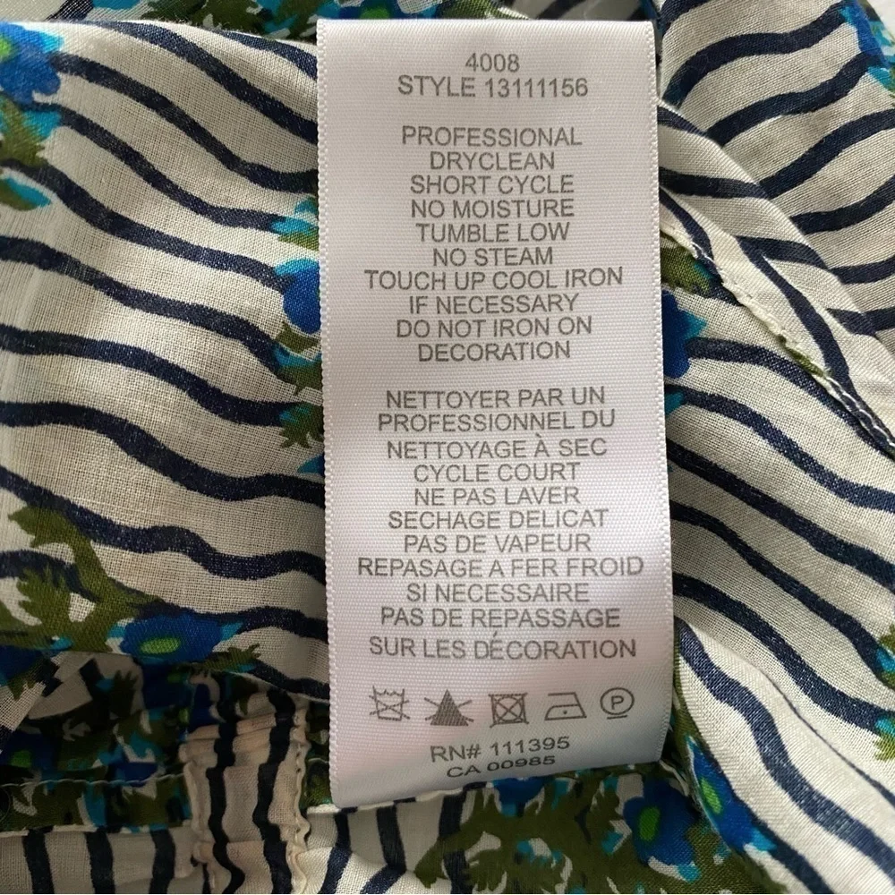 Tory Burch Top white Green Flora Cotton Scoop Neck Keyhole Tunic Elastic waist 6